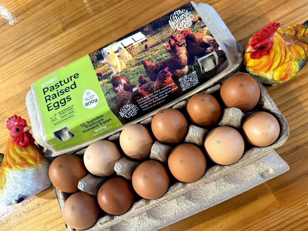 Carton of jumbo pasture-raised eggs from The Natural Circle