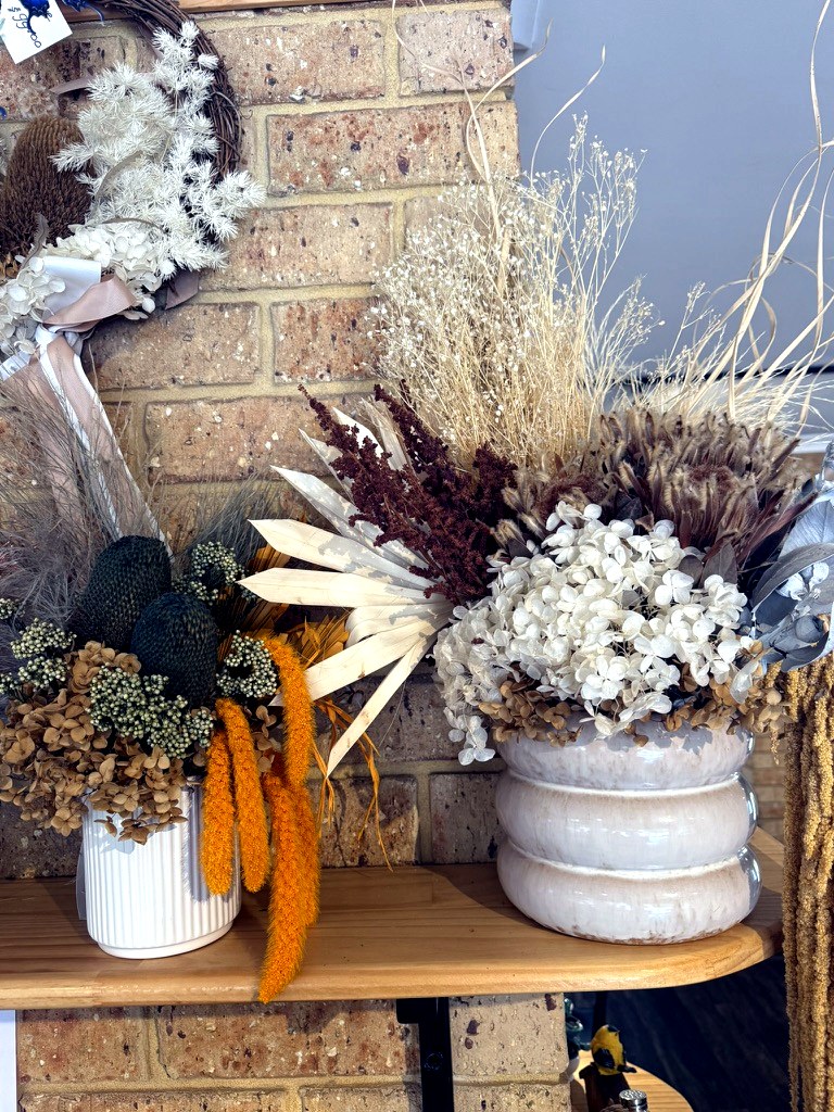 Native dried flower arrangements and wreaths